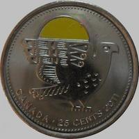25 центов 2011 Канада. Сокол. Цветная эмаль.