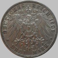 3 марки 1909 А Пруссия. Вильгельм II.