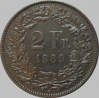 2 франка 1989 В Швейцария.
