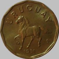 10 сентесимо 1981 Уругвай. Лошадь.
