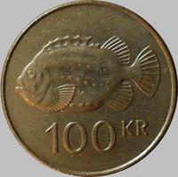 100 крон 1995 Исландия. Рыба.