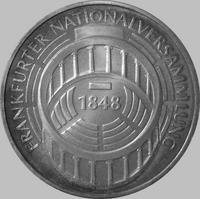 5 марок 1973 G Германия. ФРГ. 125 лет Франкфуртскому парламенту.