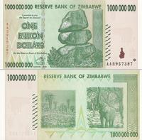 1 миллиард долларов 2008 Зимбабве. Серия АА.