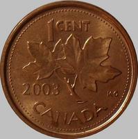 1 цент 2003 Р Канада. Магнит. Профиль нового типа.