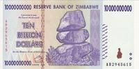 10 миллиардов долларов 2008 Зимбабве. Серия АА.