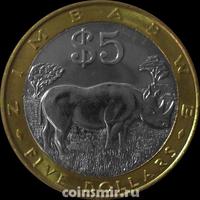 5 долларов 2002 Зимбабве. Носорог.