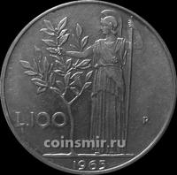 100 лир 1965 Италия. Богиня мудрости рядом с оливковым деревом.
