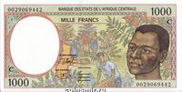 1000 франков 1993-2000 С КФА BEAC (Центральная Африка).