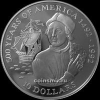 10 долларов 1990 острова Кука. 500-летие Америки. Христофор Колумб.