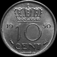 10 центов 1950 Нидерланды. Королева Юлиана (1949 - 1980).