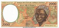 2000 франков 1993-2000 F КФА BEAC (Центральная Африка).