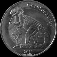 1 франк 2017 остров Майотта. Цератозавр.