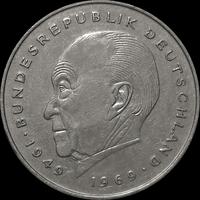 2 марки 1985 D Германия (ФРГ). Конрад Аденауэр.