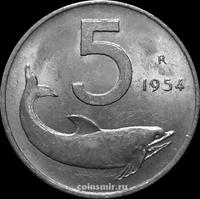 5 лир 1954 Италия. Дельфин.