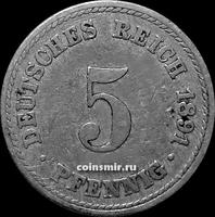 5 пфеннигов 1891 А Германия.