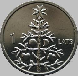 1 лат 2009 Латвия. Рождественская ель.