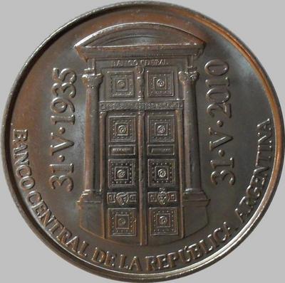 2 песо 2010 Аргентина. 75 лет банку.
