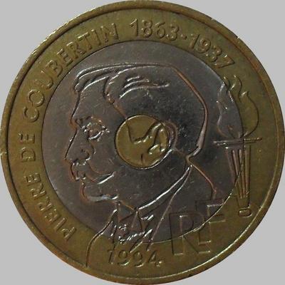 20 франков 1994 Франция. Пьер де Кубертен.