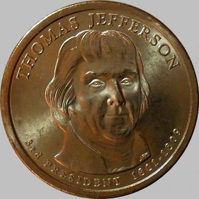 1 доллар 2007 D США. 3-й президент США Томас Джефферсон.