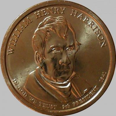 1 доллар 2009 D США. 9-й президент США Уильям Генри Гаррисон.