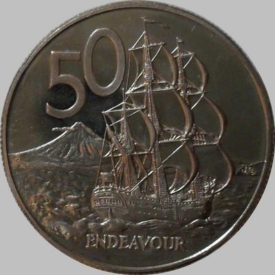 50 центов 1984 Новая Зеландия. Парусный корабль Индевор.