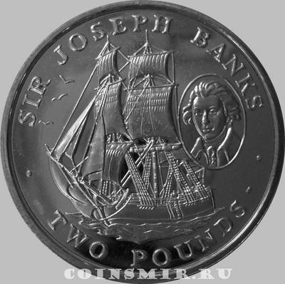 2 фунта 2001 Южная Георгия и Южные Сандвичевы острова. Сэр Джозеф Банкс.