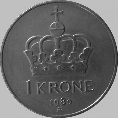 1 крона 1980 Норвегия. (в наличии 1983 год)