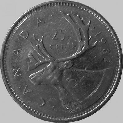 25 центов 1982 Канада. Северный олень.