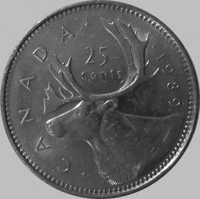 25 центов 1989 Канада. Северный олень.