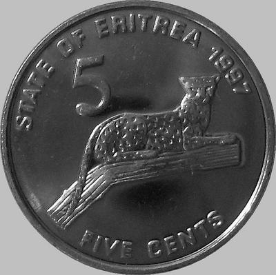 5 центов 1997 Эритрея. Леопард.