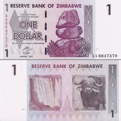 1 доллар 2007 Зимбабве.