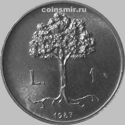 1 лира 1987 Сан-Марино. Дерево. 15 лет возобновлению чеканки монет.