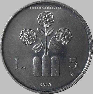 5 лир 1987 Сан-Марино. 15 лет возобновлению чеканки монет.