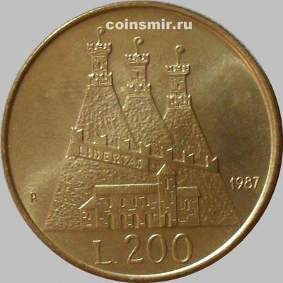 200 лир 1987 Сан-Марино. 15 лет возобновлению чеканки монет.