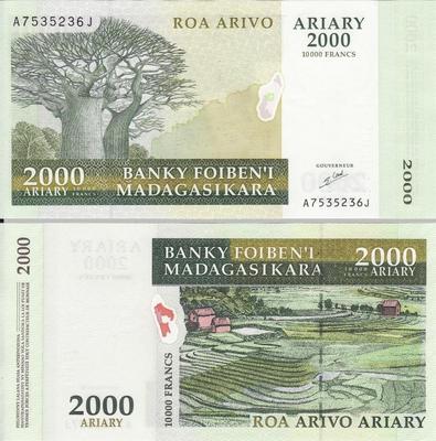 2000 ариари (10000 франков) 2003 Мадагаскар. 
