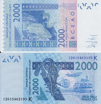 2000 франков 2003 КФА ВСЕАО. К-Сенегал. (Западная Африка)