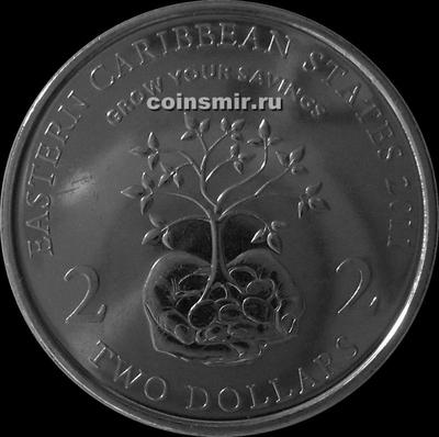 2 доллара 2011 Восточные Карибы. 10 лет Финансовому Месяцу.