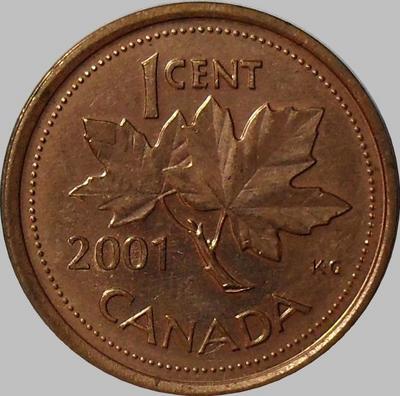 1 цент 2001 Канада. Немагнит.