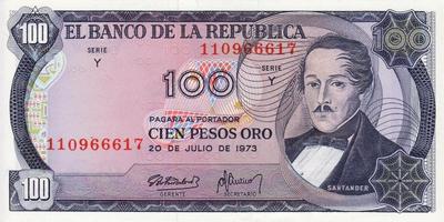 100 песо 1973 Колумбия.