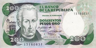 200 песо 1985 Колумбия. 
