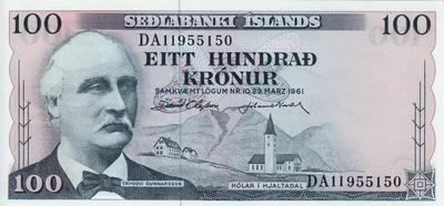 100 крон 1961 Исландия.