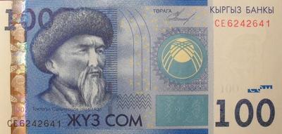 100 сом 2009 Киргизия. Портрет из микрошрифта.