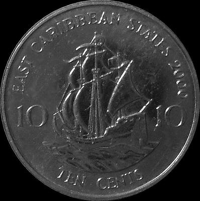 10 центов 2000 Восточные Карибы.