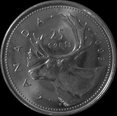 25 центов 2003 Р Канада. Северный олень. Без короны.