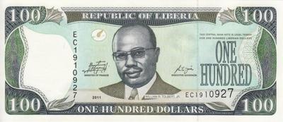 100 долларов 2011 Либерия. 