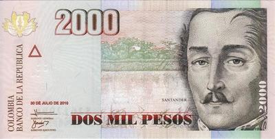2000 песо 2010 Колумбия.