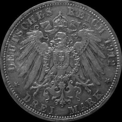 3 марки 1912 А Пруссия. Вильгельм II.