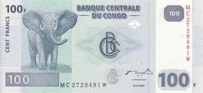 100 франков 2007 Конго. Слон.