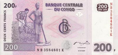 200 франков 2007 Конго. 