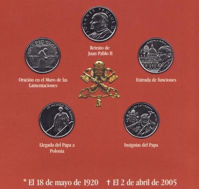Набор из 5 монет 2005 Мальтийский орден. Папа Иоанн Павел II. Испанский язык.